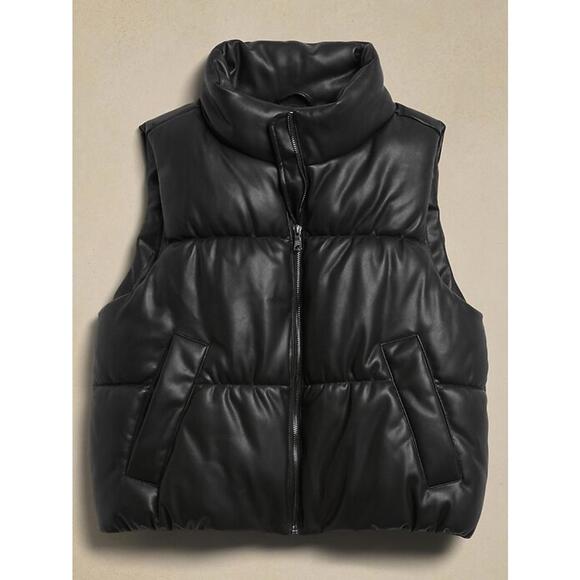 Banana Republic Jackets & Blazers - NWT Banana Republic Black Vegan Leather Puffer Zip Up Vest- Size XS